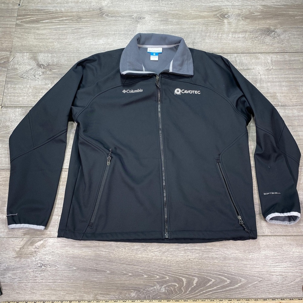 Columbia Softshell Jacket Mens L‎ Black Interchange Full Zip Cavotec Hiking Coat